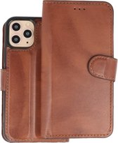 Handmade 2 in 1 Echt Leer Booktype Hoesje voor iPhone 11 Pro Bruin