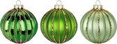 Set van 6 - Chique Glazen Kerstballen van 8 cm in drie kleuren Groen