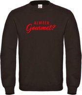 Kerst sweater zwart XL - Al weer gourmet? - Rood glitter - soBAD. | Kersttrui soBAD. | kerstsweaters volwassenen | kerst hoodie volwassenen | Kerst outfit | Foute kerst truien