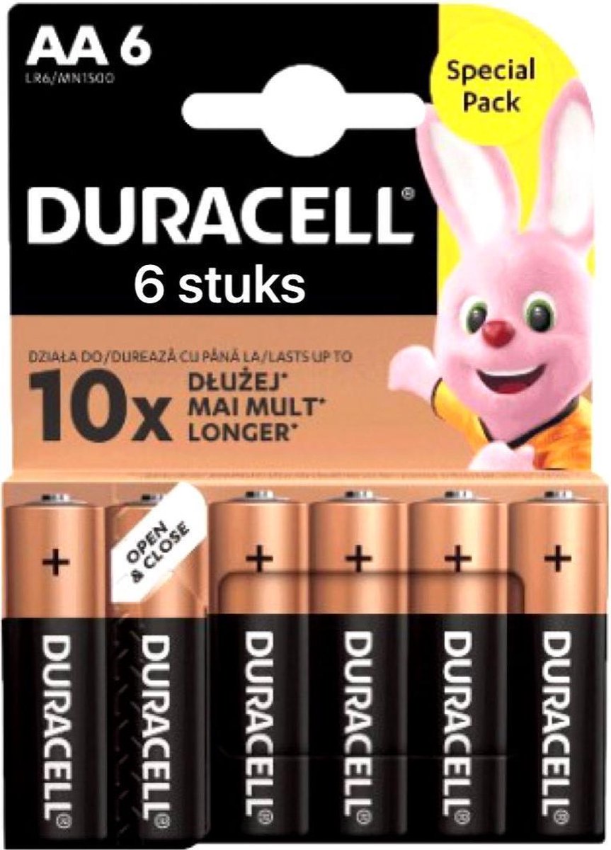 Piles alcalines AA Duracell (6 pièces)