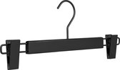 TopHangers [Set van 5] Luxe massief houten mat zwarte broekhangers / knijperhangers met 4mm dikke zwarte haak en zwart metalen knijpers, perfect voor rokken, broeken, shorts en acc
