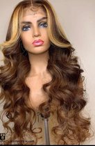 Honing Blonde Hoogtepunt Pruik Loose Wave Lace Front Human Hair Wig Lace Size: 13*4