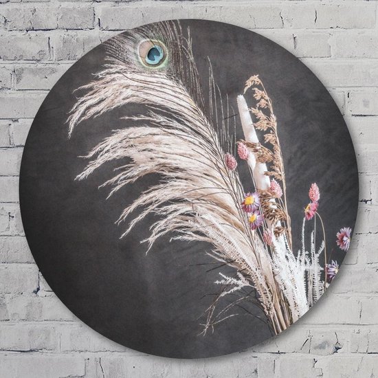 Dried Flower White - 40 cm Forex Muurcirkel - Bloemen en Planten - Wanddecoratie - Rond Schilderij - Wandcirkel