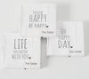 servetten met tekst , 3 pakjes van 20 stuks , 3 verschillende teksten . think happy be happy / oh happy day / life feels better with you