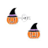 Joy|S - Zilveren pompoen oorbellen met hoed halloween