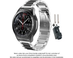 Zilver - Zwart Metalen Bandje voor Samsung Gear S3, Galaxy Watch 46mm, Asus, LG, Kronoz, Seiko en Pebble – 22 mm metalen smartwatch strap - Gear S3 - LG Watch - Zenwatch - 22mm