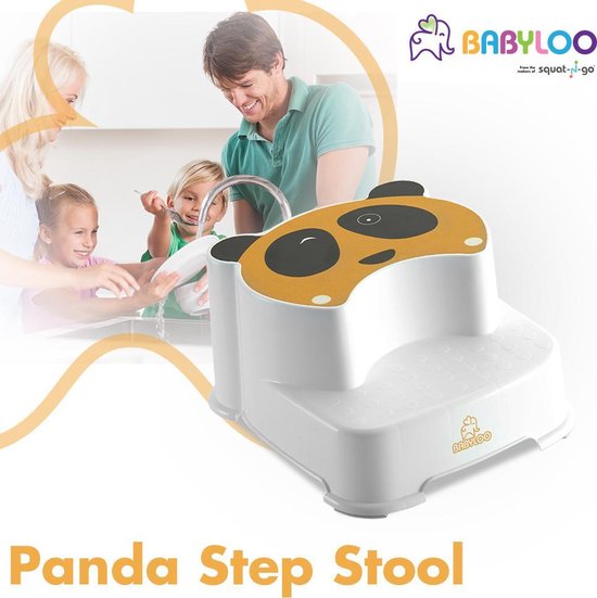 Babyloo Panda Step Stool - Yellow - kinderkruk – toiletkruk – opstap voor baby en kind – handig voor in badkamer, keuken en toilet - Babyloo