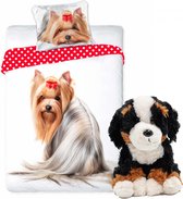 Honden dekbedovertrek set 140 x 200 cm, incl. super zachte Berner Sennen hond van 26cm , kinderen slaapkamer eenpersoons dekbedovertrek