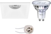 LED Spot Set - Pragmi Pollon Pro - GU10 Fitting - Inbouw Vierkant - Mat Wit - Verdiept - 82mm - Philips - SceneSwitch 827 36D - 1.5W-5W - Warm Wit 2200K-2700K - Dimbaar - BSE