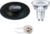 LED Spot Set - Pragmi Nora Pro - GU10 Fitting - Inbouw Rond - Mat Zwart - Ø82mm - Philips - CorePro 830 36D - 4W - Warm Wit 3000K - Dimbaar - BES LED
