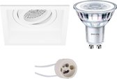 LED Spot Set - Pragmi Domy Pro - GU10 Fitting - Inbouw Vierkant - Mat Wit - Verdiept - Kantelbaar - 105mm - Philips - CorePro 830 36D - 4W - Warm Wit 3000K - Dimbaar - BSE