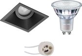 LED Spot Set - Pragmi Zano Pro - GU10 Fitting - Inbouw Vierkant - Mat Zwart - Kantelbaar - 93mm - Philips - MASTER 927 36D VLE - 4.9W - Warm Wit 2200K-2700K - DimTone Dimbaar - BSE