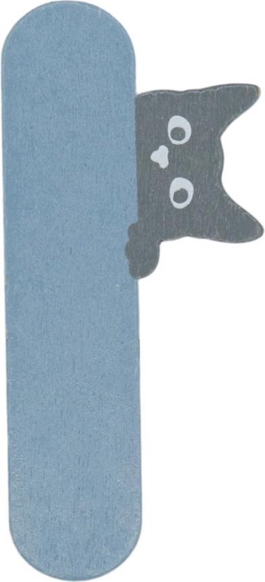 Lettre en bois I Blauw avec chat | 9 cm