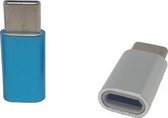 Set van 2 Verloop Adapter MICRO USB-adapter naar USB-C – Nieuw Model - Opzetstuk - Micro-USB to USB C Converter – Blauw + Zilver - oDaani