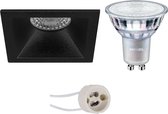 LED Spot Set - Pragmi Pollon Pro - GU10 Fitting - Inbouw Vierkant - Mat Zwart - Verdiept - 82mm - Philips - MASTER 927 36D VLE - 4.9W - Warm Wit 2200K-2700K - DimTone Dimbaar