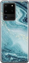Samsung S20 Ultra hoesje - Marmer blauw | Samsung Galaxy S20 Ultra hoesje | Siliconen TPU hoesje | Backcover Transparant