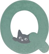 Houten Letter Q Groen met Kat | 9 cm
