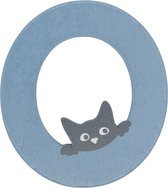 Lettre en bois O Blauw avec chat | 9 cm