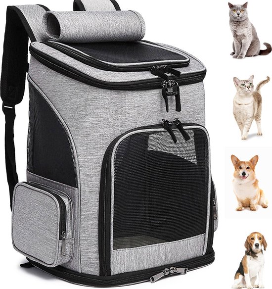Lifest Hondentas Groot – Zwart/Grijs Reis tas rugzak voor Honden en Katten | huisdier kat vervoer | kattentas hondendraagtas transport meenemen…