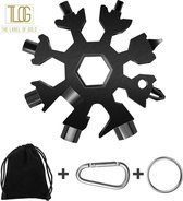 19 in 1 Sneeuwvlok Multitool Gereedschapsset en Schroevendraaierset - Inbussleutel en Ringsleutel - Flesopener en Bieropener - Schroevendraaier - Moersleutel - Sleutelhanger mannen ZWART - TL