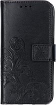 Klavertje Bloemen Booktype Samsung Galaxy A40 hoesje - Zwart