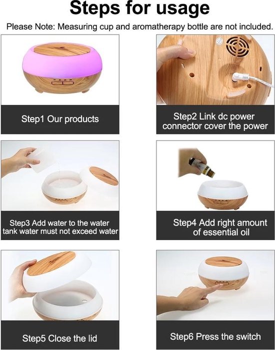 Waterloze diffuser voor etherische olievernevelaar, mini-geurluchtmachine, aromatherapie verstuiver, 3 mistmodi, cyclusstart voor slaapkamer, huis, kantoor, 160 m² geur zwart