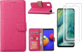 Samsung Galaxy A01 Core Hoesje met Pasjeshouder booktype case / wallet cover Pink - Galaxy A01 Core 2 pack Screenprotector / tempered glass