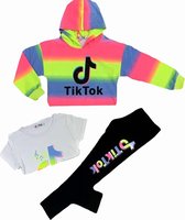 meisjes 3-delig tiktok crop-top loungewear set | trainingspak | GROEN | maat 8 JAAR GF216