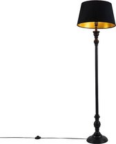 QAZQA classico - Klassieke Vloerlamp | Staande Lamp met kap - 1 lichts - H 155 cm - Zwart Goud - Woonkamer | Slaapkamer | Keuken