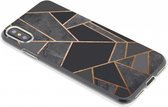 Hoesje Siliconen Geschikt voor iPhone X / Xs - Design Backcover siliconen - Goud / Zwart / Black Graphic