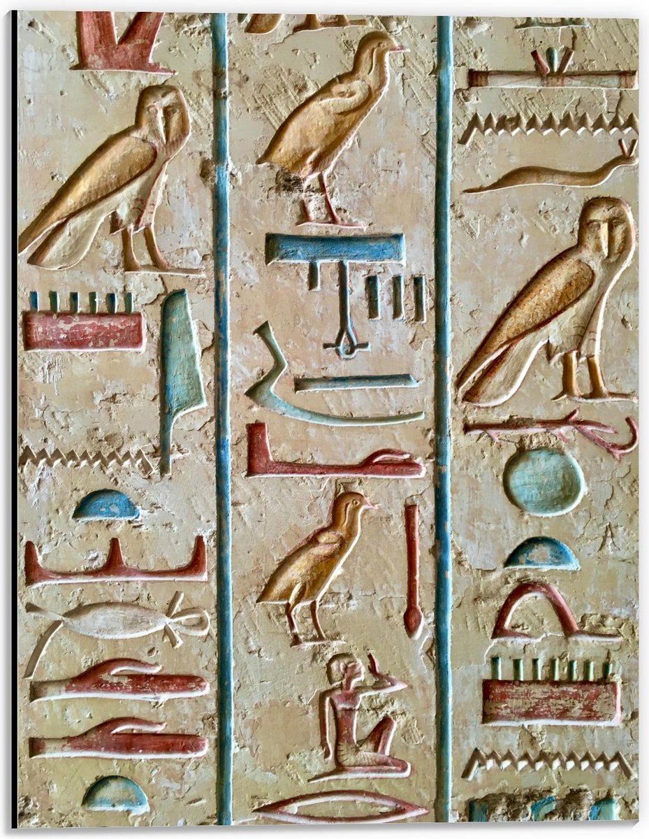 Dibond - Hiërogliefen uit de Geschiedenis - 30x40cm Foto op Aluminium (Wanddecoratie van metaal)