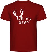 T Shirt - Foute Kerst Shirt - Casual T - Shirt - Fun Shirt - Fun Tekst - kleur Burgundy - Oh my deer - Maat XL