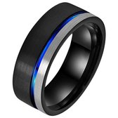 Wolfraam heren ring Groef Zwart Zilverkleurig Blauw-21mm