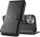 Echt Lederen Hoesje - Book Case Telefoonhoesje - Echt Leren Portemonnee Wallet Case - iPhone 12 - iPhone 12 Pro - Zwart