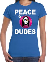 Hippie jezus Kerstbal shirt / Kerst t-shirt peace dudes blauw voor dames - Kerstkleding / Christmas outfit M