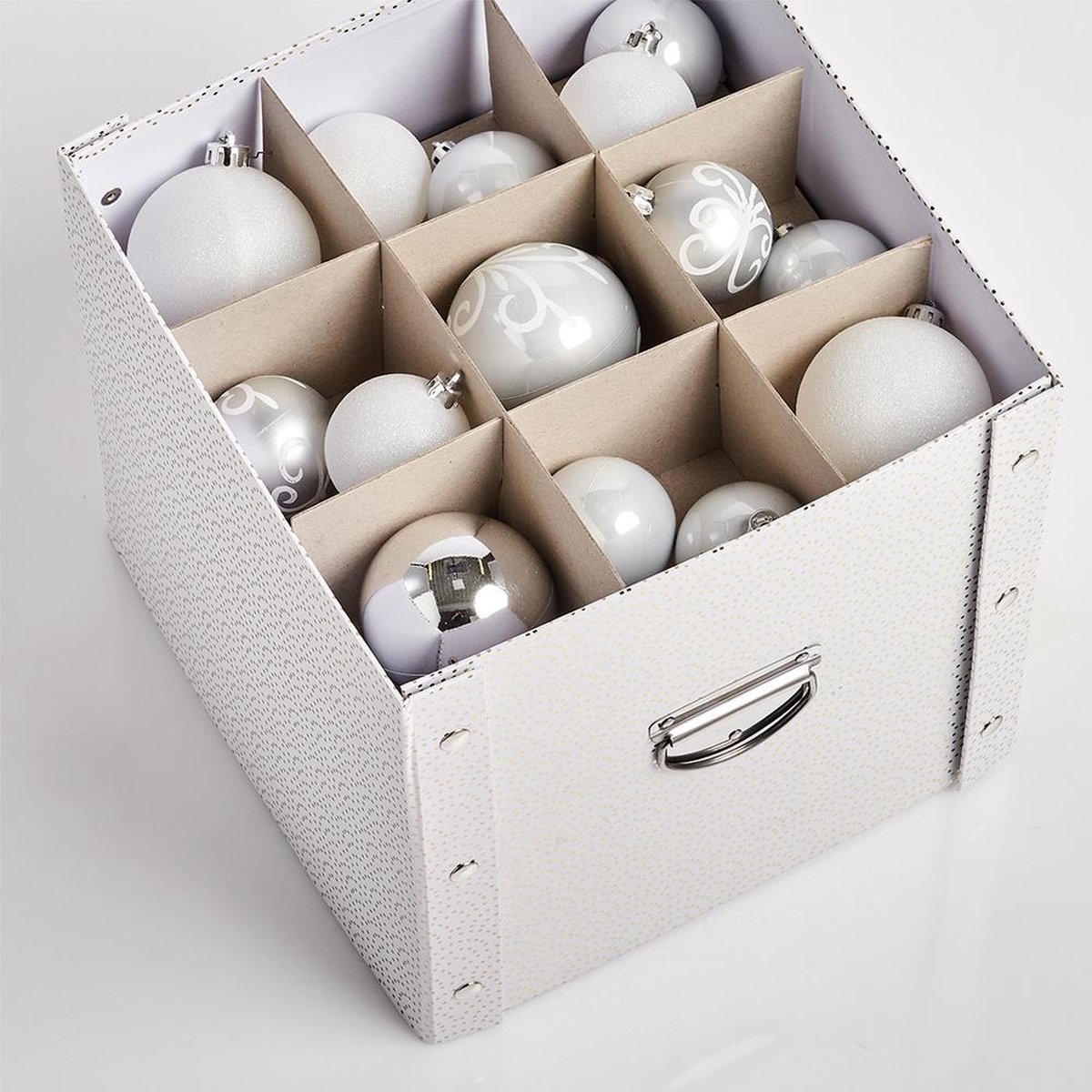 Zeller Present Kerstballen opbergbox Wit Met deksel bol