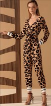 MKL - Dames jumpsuit leopard - Playsuit  - Dierenprint - Elegante en casual Dameskleding - Camel/Zwart maat (M)