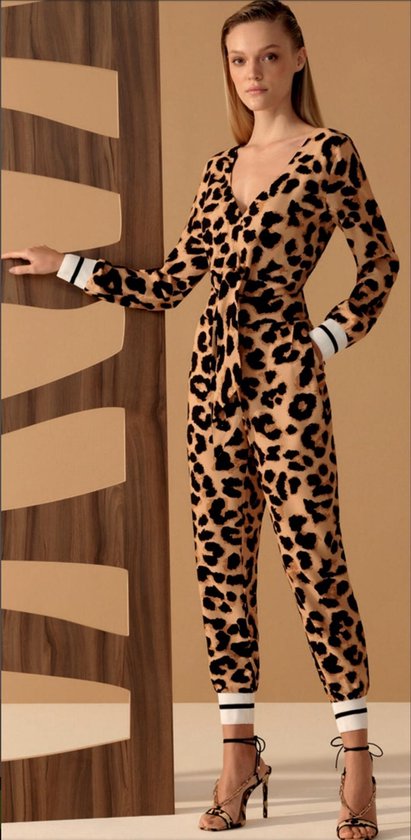 - Dames jumpsuit leopard - Playsuit dameskleding - Dierenprint - Camel/Zwart (L) | bol.com