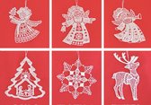 Artisanale kerstboom decoratie in kant / kersthangers | set van 6 verschillende motieven “kerst met engelen”
