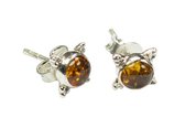 Zilveren knop oorbellen Amber / Barnsteen 925 zilver