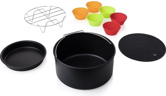 Princess 182012 Airfryer Accessoireset 10-delig - Accessoire voor heteluchtfriteuse - Grillrek - Pizzapan - Muffinset - Bakblik - Siliconen onderzetter - diameter 19,8 cm