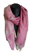 Mooie hippe sjaal van pashmina in de kleuren roze creme breedte 70cm lengte 180 cm.