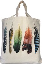 ANATURES® Shopper Canvas Boodschappentas – Strandtas Biologisch Katoen – Tote bag XL – Tas met Eco print FEATHERS