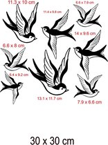 Raam  sticker vrolijke Zwaluwen  8 stuks  ( vogels ) voor de Serre - Overkappingen - Ramen   Kleur Zwart