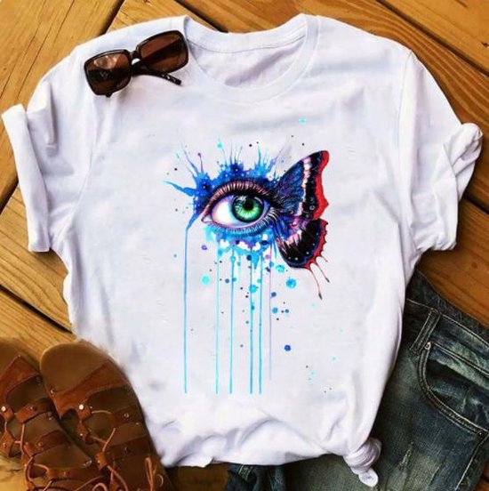 T-shirt oog / vlinder - dames - vrouw - kleding - mode - shirt - korte mouw  - dames... | bol.com