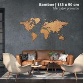Houten Wereldkaart - Mercator projectie - Bamboe XL (185 x 90 cm) - wanddecoratie - design - muurdecoratie hout