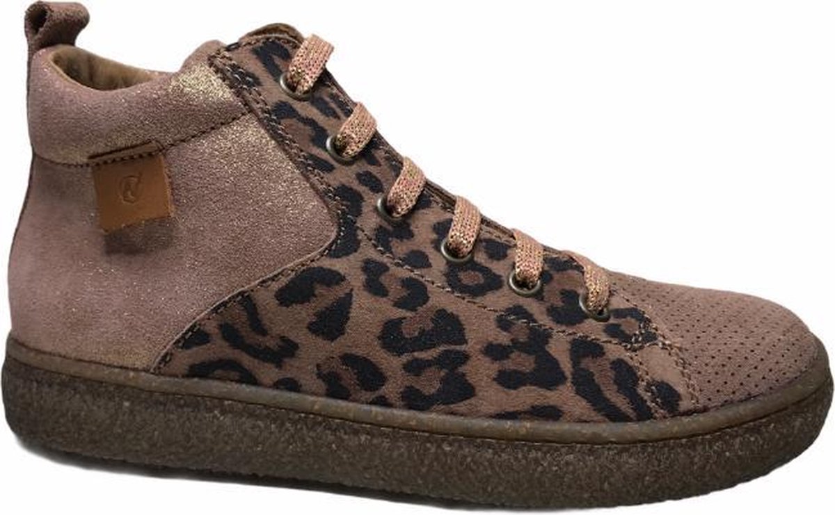 Naturino rits veter bling lederen hoge sneakers Alder roze leopard