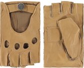Laimböck klassieke leren autohandschoenen dames met halve vingers model Chihuahua Color: Camel, Size: 7.5
