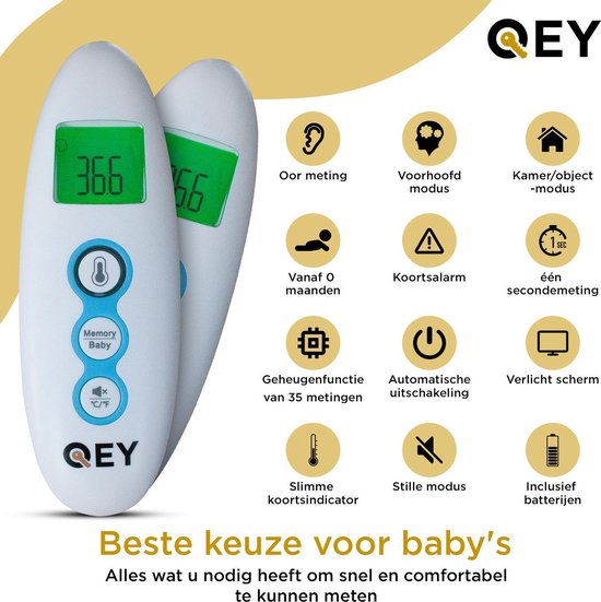 krekel Plantkunde Mainstream QEY - Oorthermometer - Voorhoofd Thermometer - Incl. Batterijen | bol.com