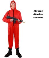 Rode overall met capuchon + masker + geweer- La Casa de Papel mt.XL/XXL